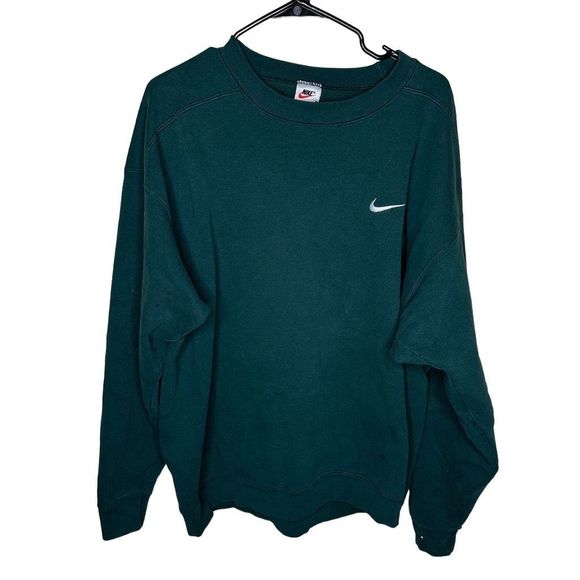 Vintage 90s Nike Swoosh Forest Green Sweatshirt Crewneck Made In USA XL - Picture 1 of 4